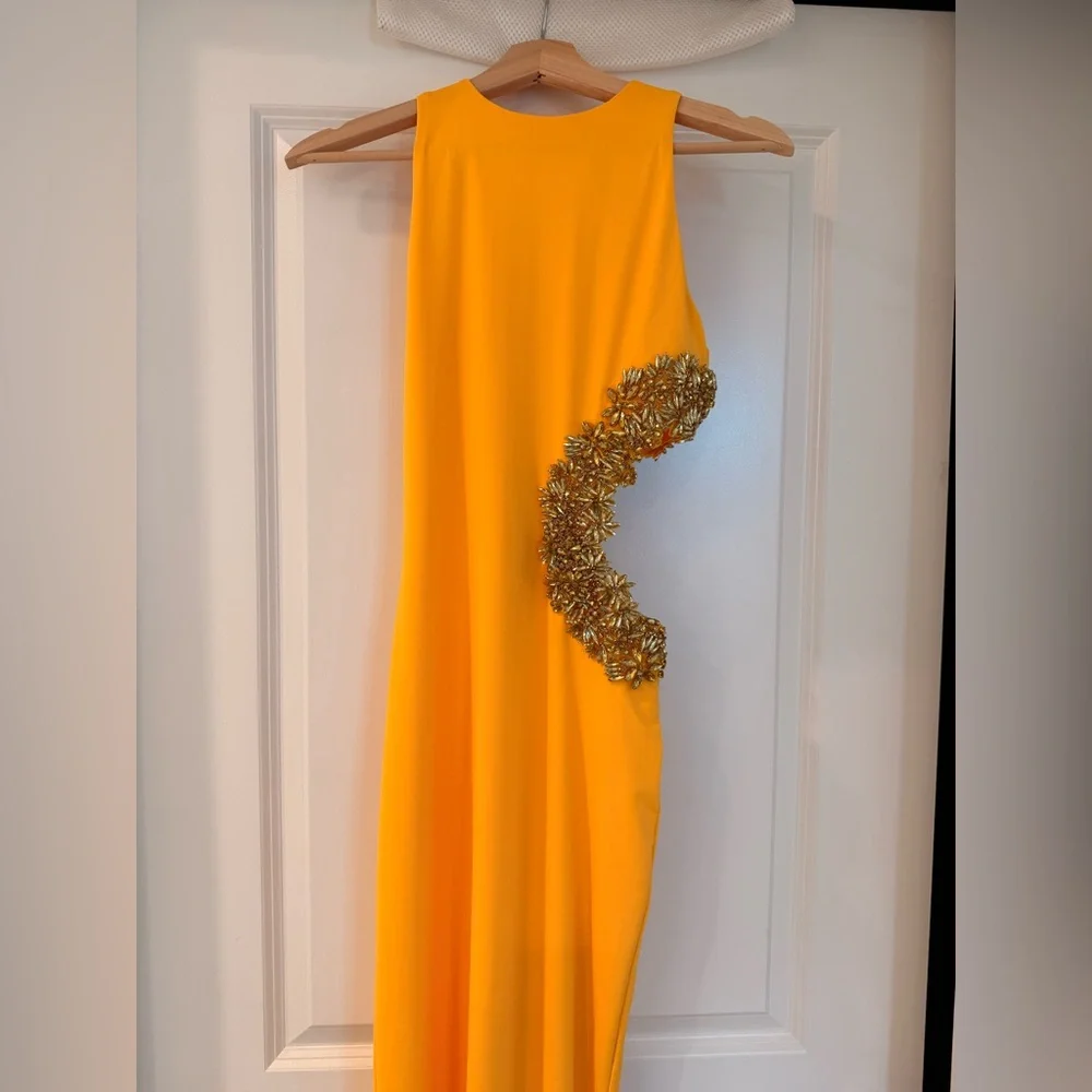 NWOT BRONX AND BANCO Camila Yellow Rhinestone Cutout Maxi Dress - Picture 9 of 15